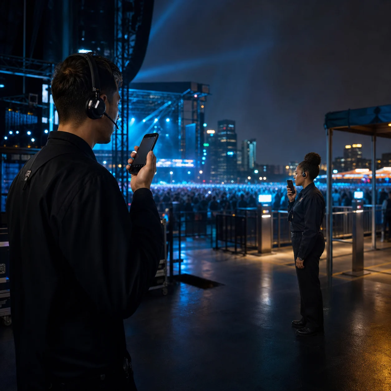 Event operations workers using push-to-talk phones