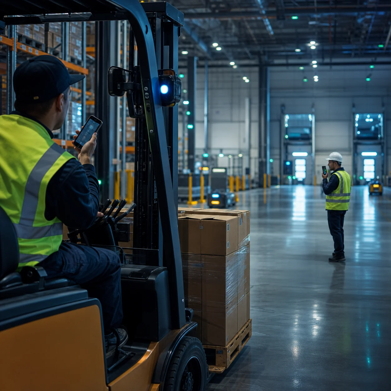 Warehouse and logistics workers using mobile PTT