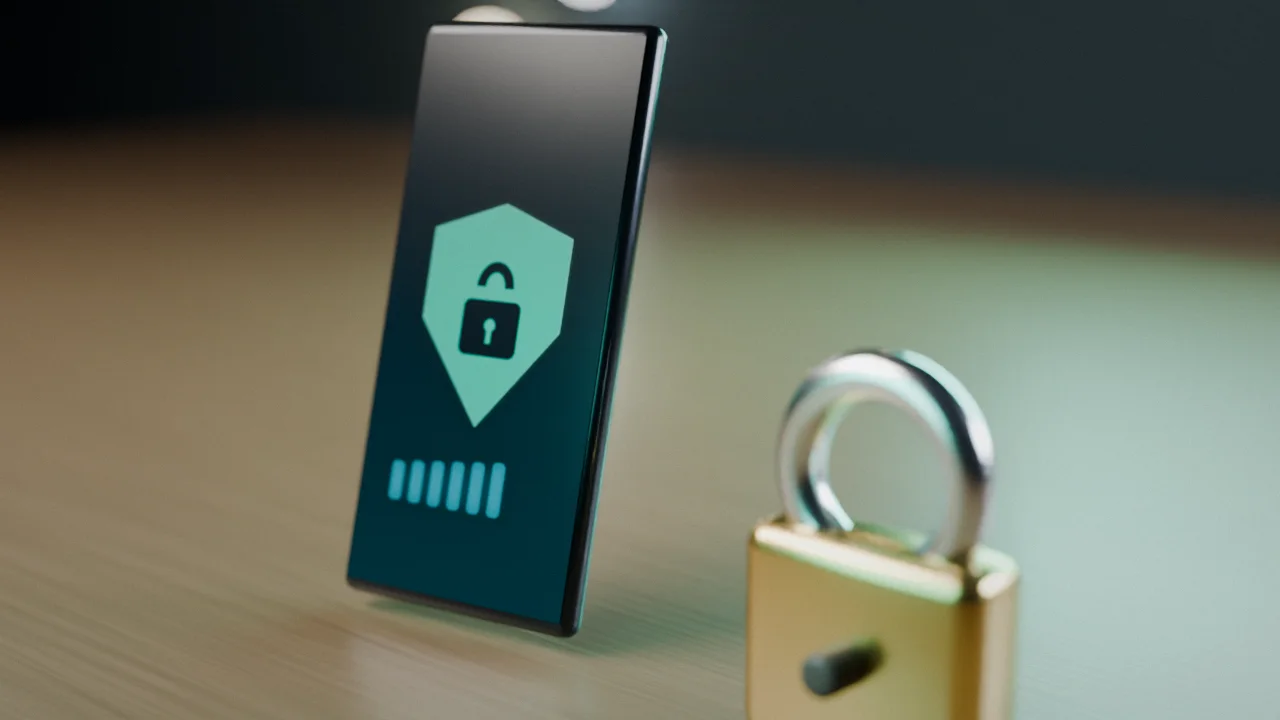 A simple illustration of a smartphone beside a closed padlock with glowing lines showing protected voice travelling across the internet.