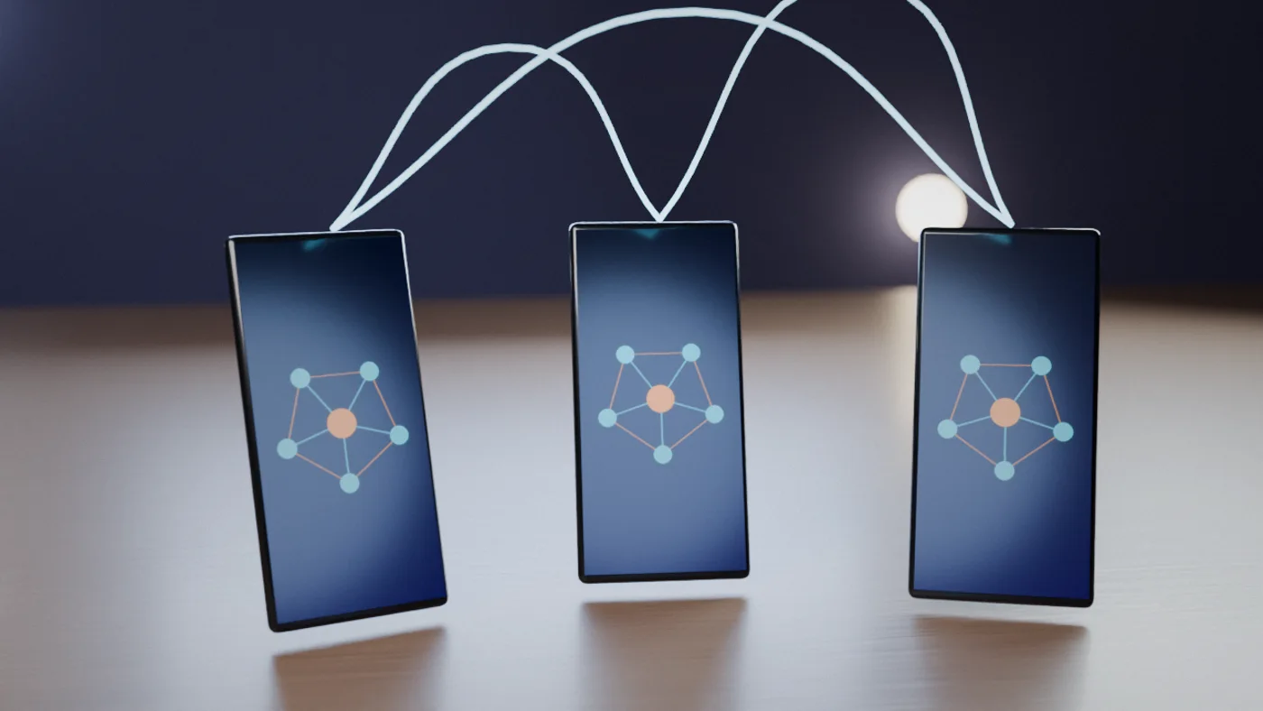 Network cables plugged into a switch, the internet path voice travels on