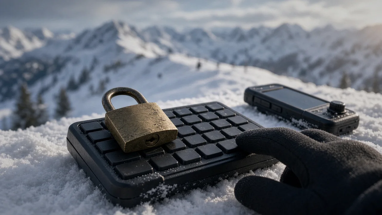 A smartphone screen showing a six-digit passcode field being cleared and replaced with a new code, beside a small padlock icon.