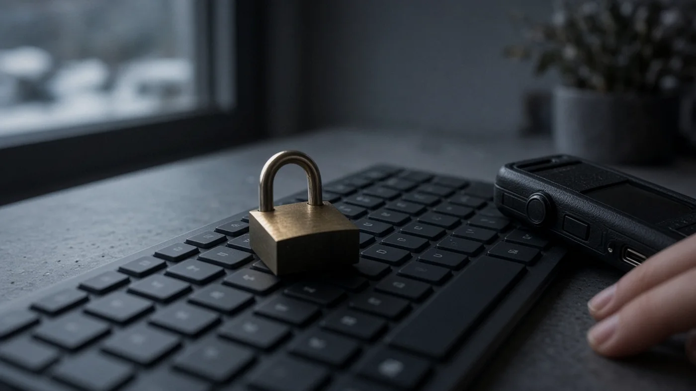 A padlock on a keyboard, for account and channel security