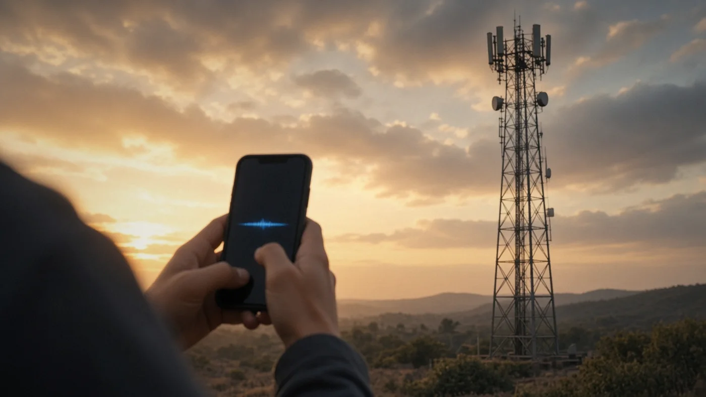 A lattice tower against the evening sky, coverage and connectivity