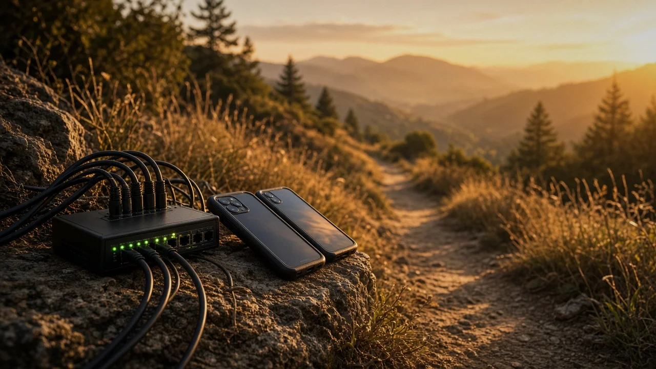 A simple diagram showing a voice signal traveling through a locked network path between two devices.