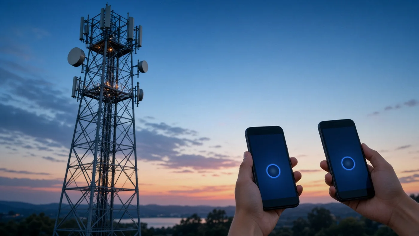 A lattice tower against the evening sky, coverage and connectivity
