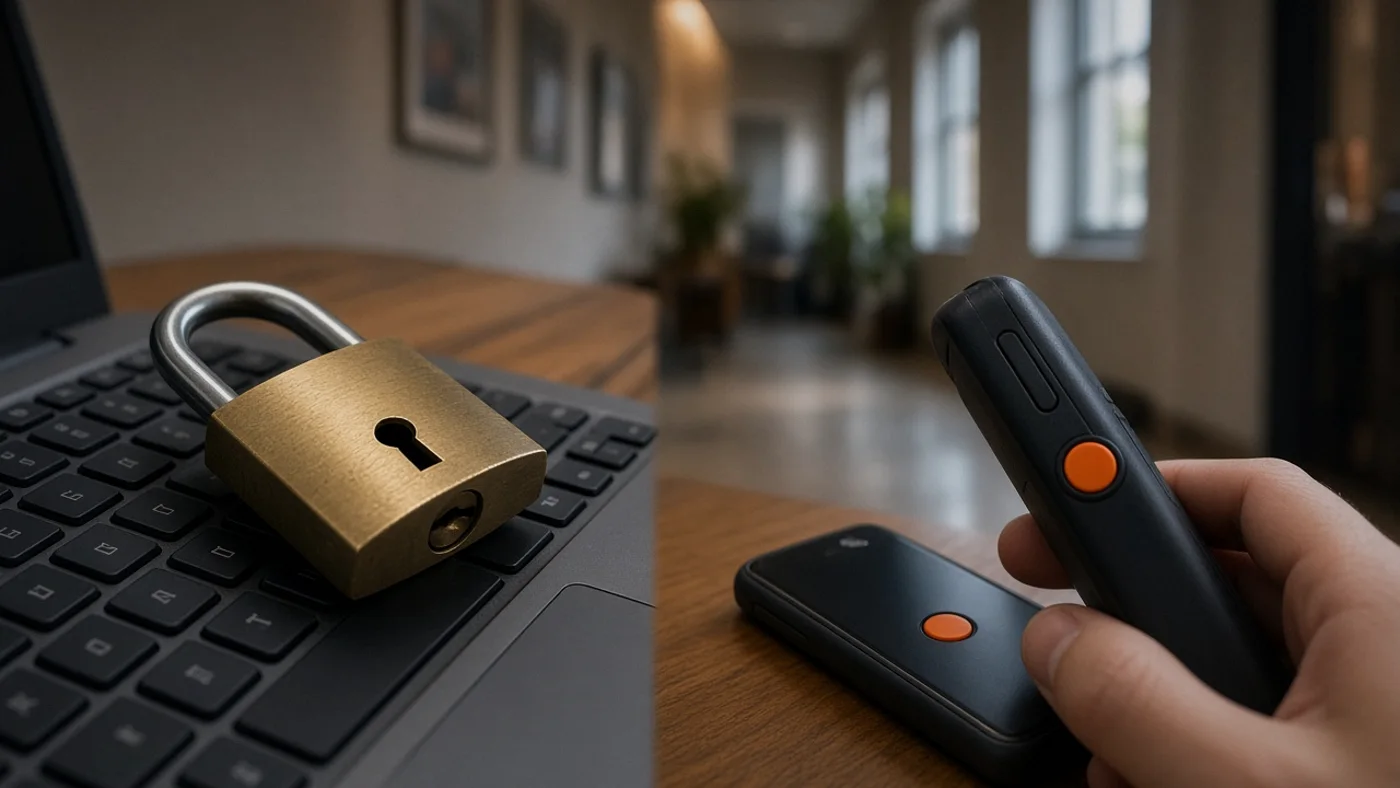 A padlock on a keyboard, for account and channel security