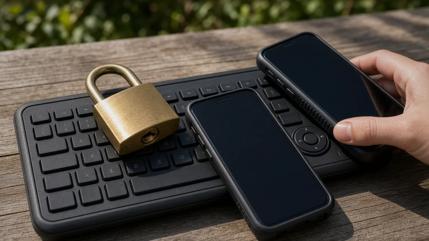 A padlock on a keyboard, for account and channel security