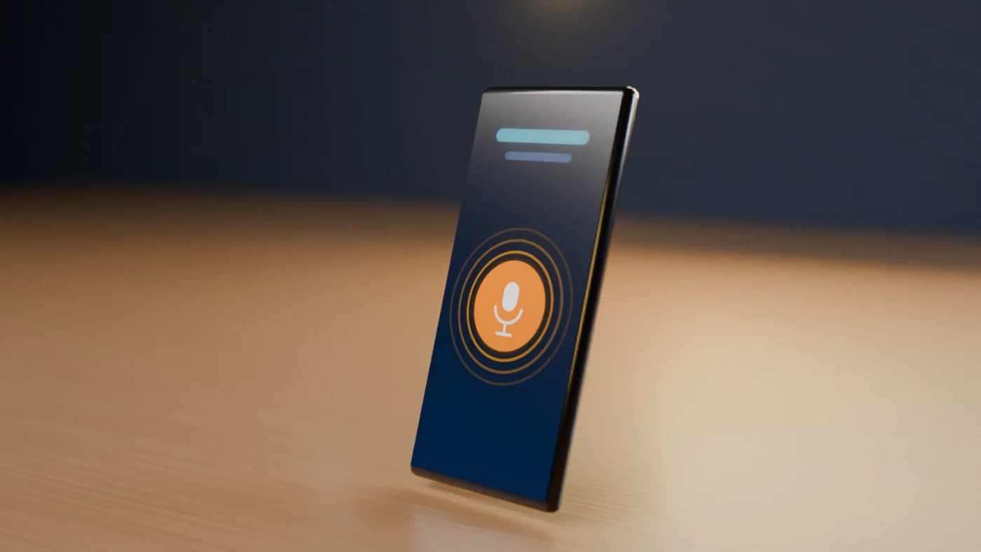 A smartphone showing a big glowing push-to-talk button